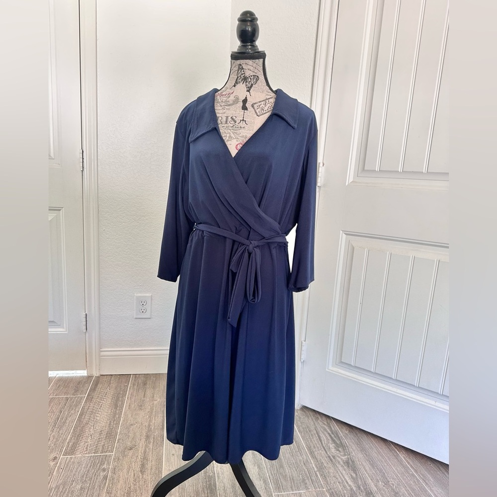 Star Vixen Navy Long Sleeve Wrap Dress
